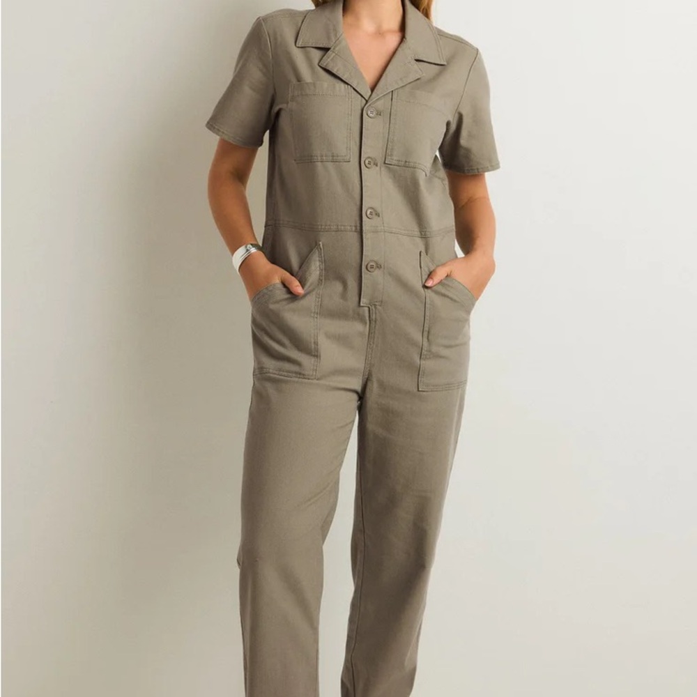 Z Supply Olive Green Button-Up Jumpsuit